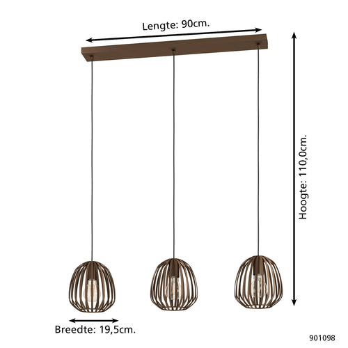 EGLO hanglamp Espinal - 3xe27 - b 90 cm - brons - staal - vtwonen shop