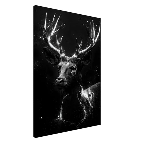 Artfulprints Canvas Deer portrait canvas - 50x70 cm - Zwart / Wit