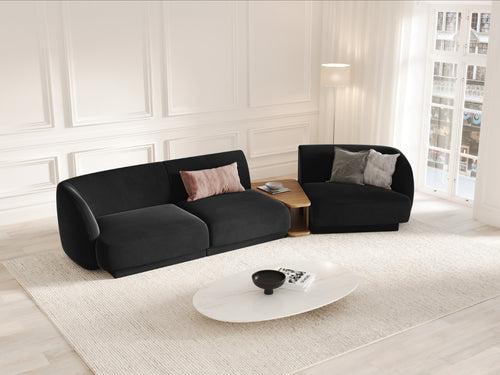 Micadoni Rechte modulaire bank Miley 3-zits, flueel, zwart - 126x303x70cm