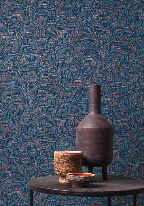 Masureel behang grafisch motief blauw - 53 cm x 10.05 m - 630030 - vtwonen shop