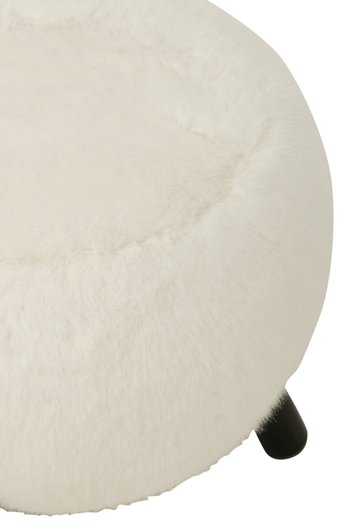 J-Line kruk Fur With Wooden - hout - wit