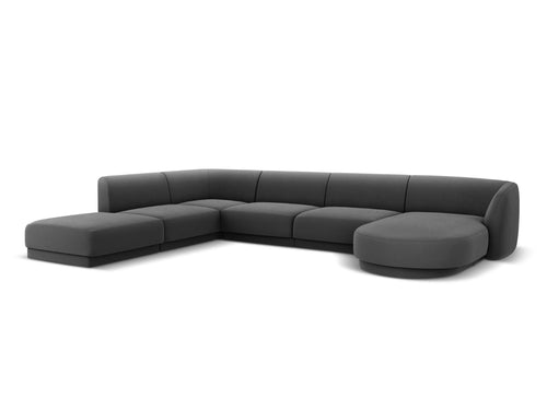 Micadoni Panoramische hoekbank links Miley 6-zits, flueel, grijs - 255x330x70cm