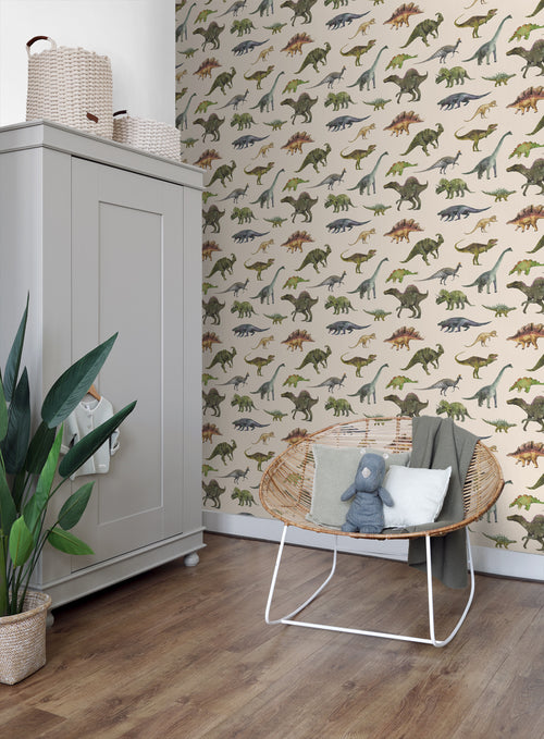 Sanders & Sanders behang dinosaurussen groen en beige - 50 x 900 cm - 935371