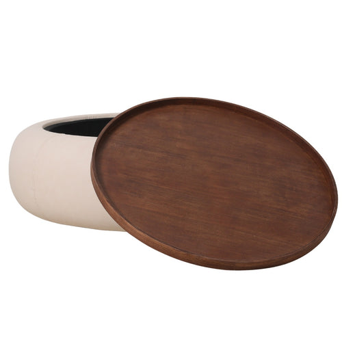 DÉJA Living Salontafel Draby - Beige/Walnoot - Met Opbergruimte - Ø102cm