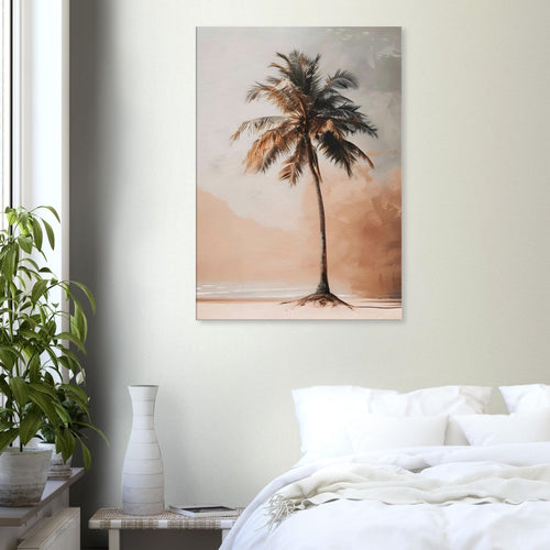 Artfulprints Canvas Palm tree on the beach canvas - 50x70 cm - beige