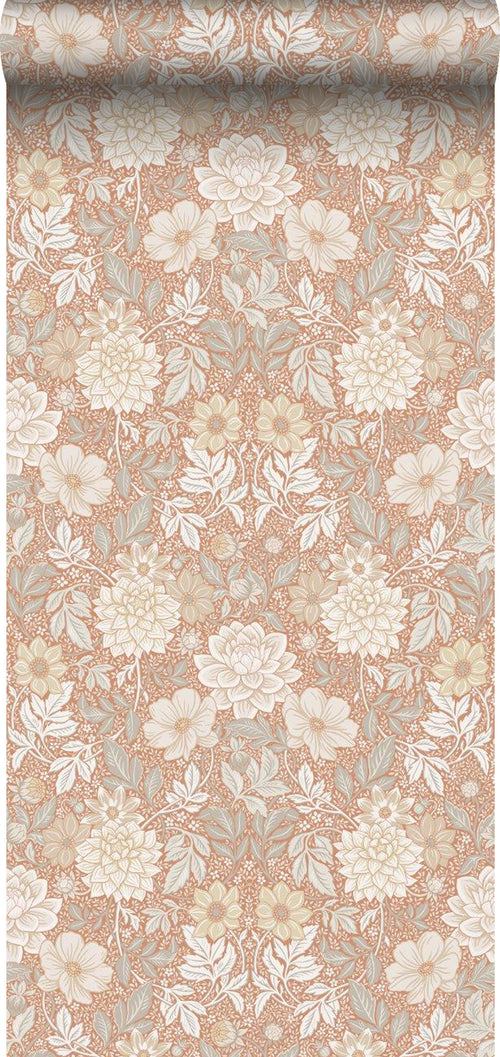 Borastapeter behang vintage bloemen in art nouveau stijl terracotta - 53 cm x 10.05 m - 660398 - vtwonen shop