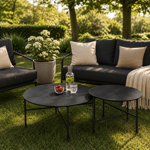 Lisomme Mila metalen tuin salontafel zwart - Ø 70 cm