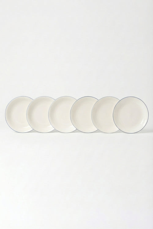 vtwonen - Pastabord - Wit/Blauw Lijn - Porselein - 25,5cm - Set van 6