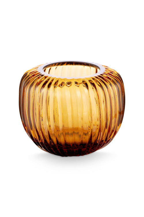 vtwonen Set/2 Waxinelichthouders – Glas Amberbruin – Theelichthouders Woonaccessoires – 11x9 cm - vtwonen shop