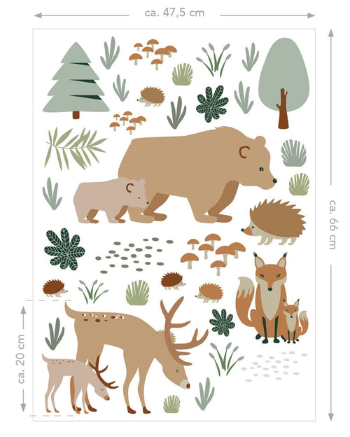 ESTAhome muursticker bos met bosdieren beige en mintgroen - 47.5 x 66 cm - 156104