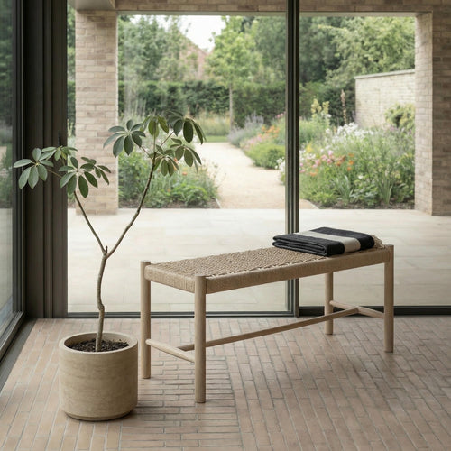 Furnhouse bankje Shine - Witte olie - Papiergaren - 36x90x45