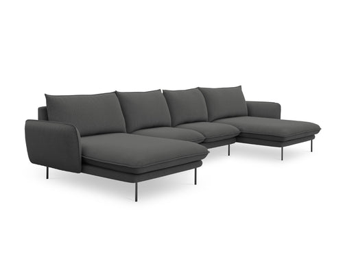 Cosmopolitan Design Panoramische bank Vienna 6-zits, structurele stof, donkergrijs - 170x350x95cm
