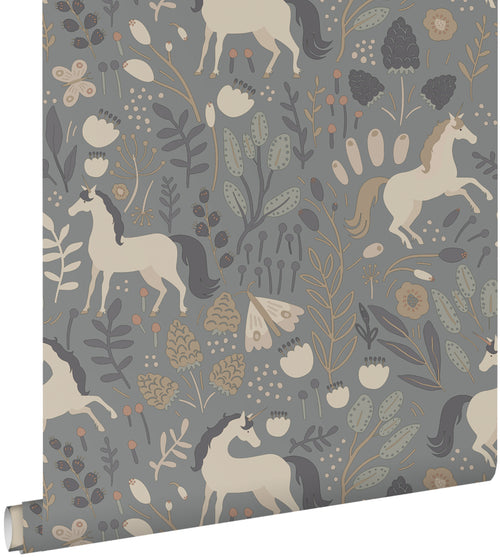 ESTAhome behang unicorns vergrijsd blauw - 50 x 900 cm - 139874 - vtwonen shop