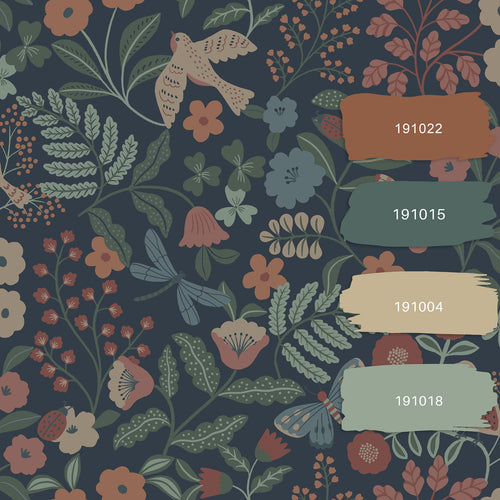 ESTAhome behang bloemen en vogels donkerblauw, roze en groen - 53 cm x 10.05 m - 139870 - vtwonen shop