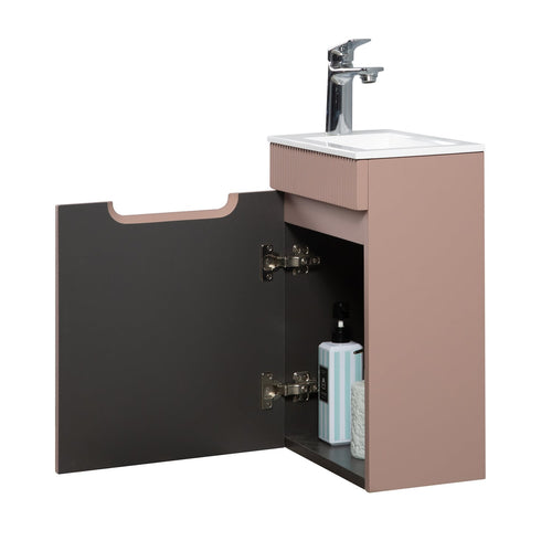 Badplaats Toiletmeubel Thermis 40 x 22 cm – Mat Roze – Fonteinmeubel met Witte Wastafel