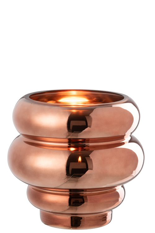 J-Line theelichthouder/vaas Cléa - glas - bruin - Ø 20 cm