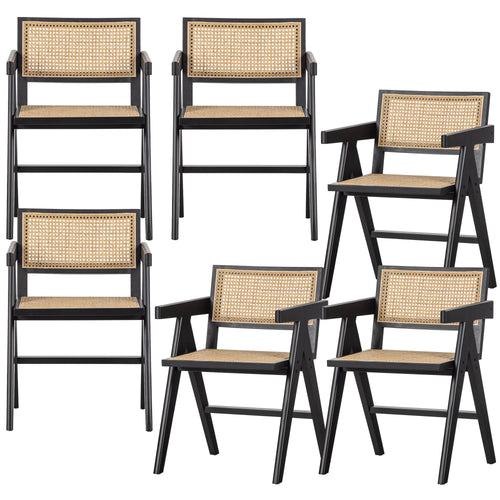 WOOOD eetkamerstoelen rattan Gunn - Hout - Zwart- Set van 6 - vtwonen shop