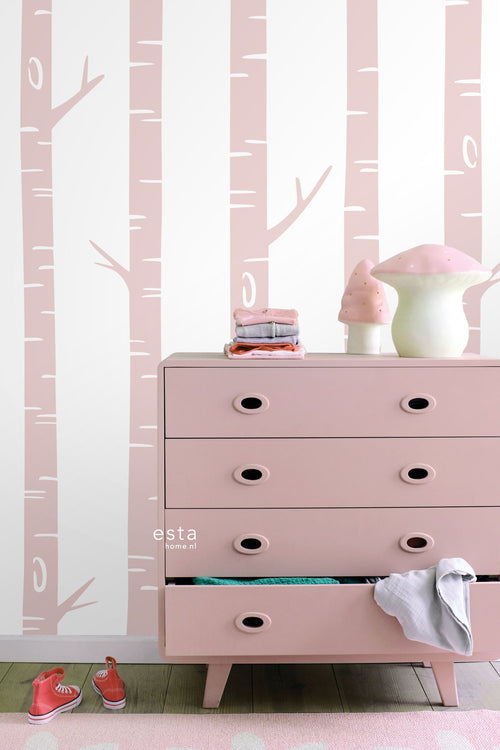ESTAhome fotobehang berken boomstammen zacht roze - 150 x 279 cm - 158927 - vtwonen shop