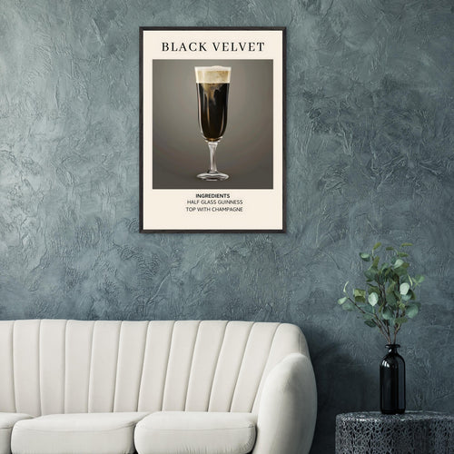 Artfulprints Poster Black Velvet cocktail - Ingrediënten   - 70x100 cm - Zwart / Wit