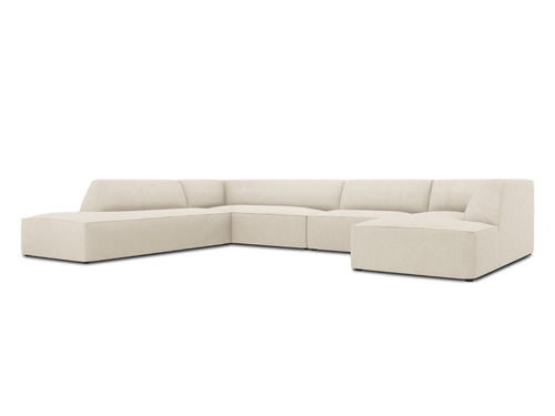 Micadoni Panoramische hoekbank links Ruby 7-zits, ribfluwelen, lichtbeige - 273x366x69cm