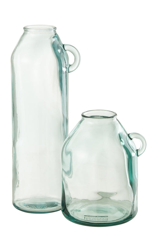 J-Line vaas Handvat Cilinder - gerecycleerd glas - large - 45 cm hoog