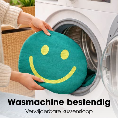 Mica Decorations Smiley Sierkussen - Kussen met Kussenhoes - Woondecoratie Woonkamer - Ø45 x 10 cm - Katoen, Polyester - Groen