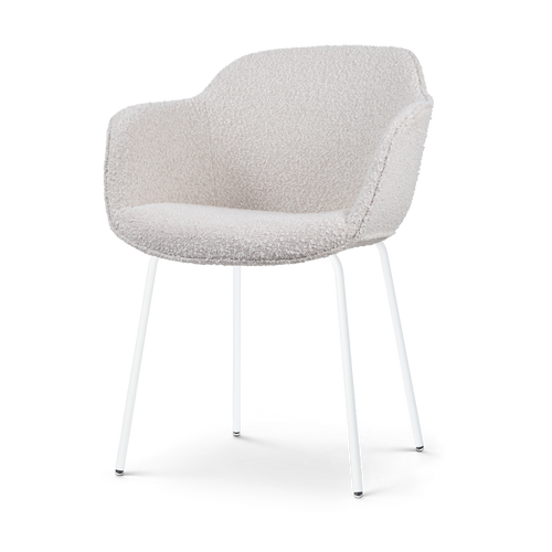 Nolon Nora-Mare Eetkamerstoel Bouclé Beige - Armleuning - Witte Poten - vtwonen shop