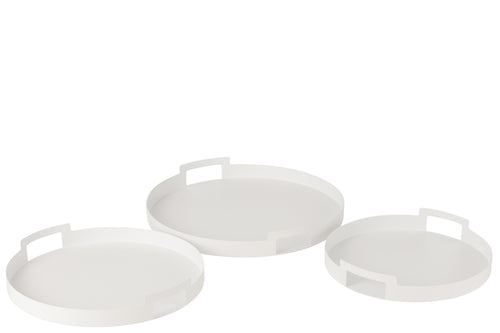J-Line plateau Rond - metaal/polyresin - wit - 3 stuks - vtwonen shop