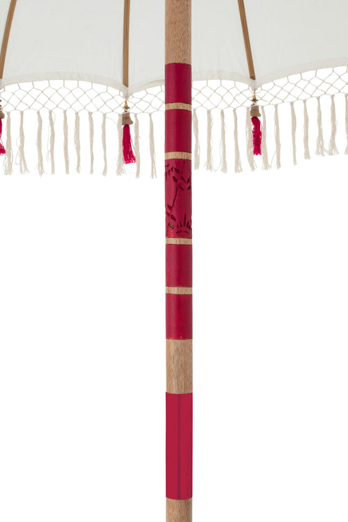 J-Line parasol Flavie - hout/katoen - ecru/roze