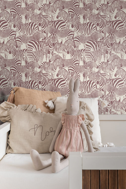 ESTAhome behang zebra's bordeaux rood - 50 x 900 cm - 132214