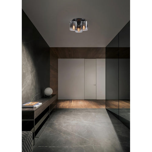 Searchlight Sweden 3-lichts plafondlamp - matzwart en gerookt glas