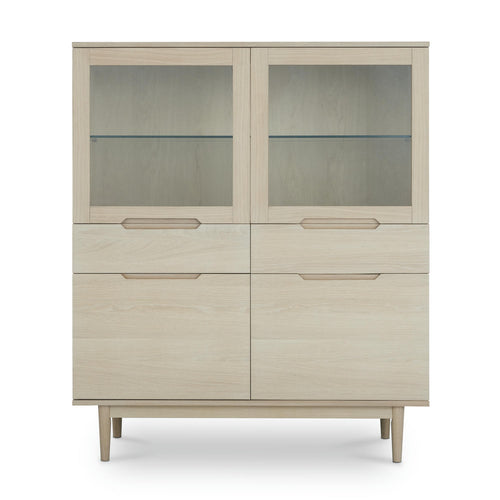 Furnhouse vitrinekast Kerteminde - Witte olie - MDF, Eikenfineer, Glas - 45x124x146