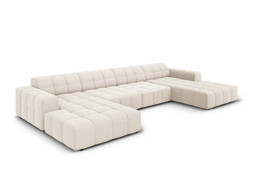 Cosmopolitan Design Panoramische bank Chicago 6-zits, flueel lichtbeige - 167x375x78cm