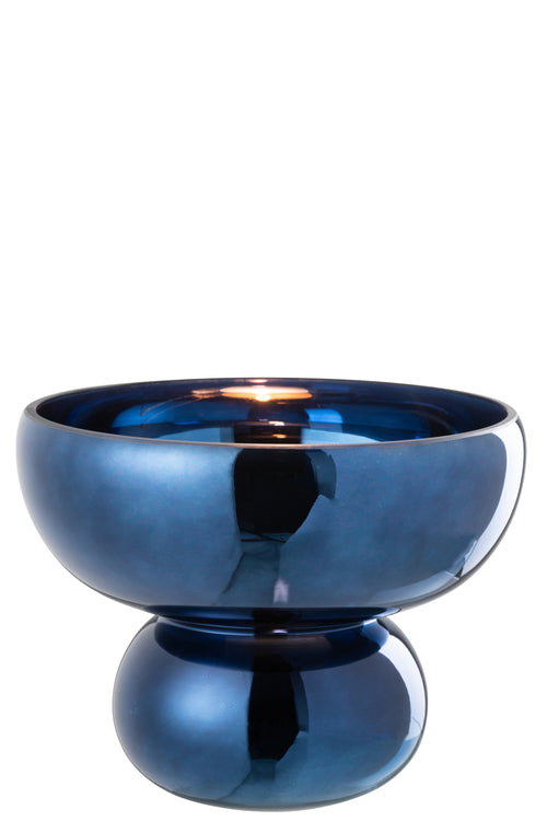 J-Line windlicht Op Voet Afgerond - glas - blauw -  Ø 23 cm