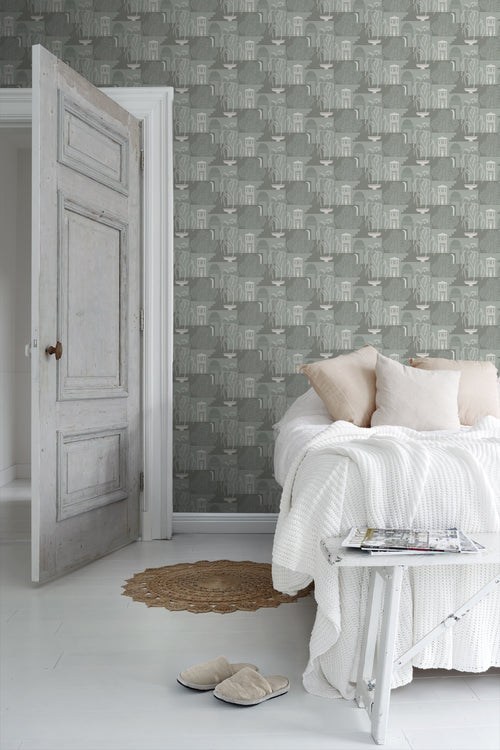 Borastapeter behang mediterrane huisjes groen - 53 cm x 10.05 m - 660853