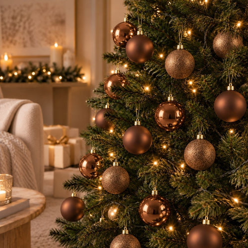 Mica Decorations Bal Onbreekbaar Bruin 27 Stuks - Kerstballenset van Kunststof - Onbreekbare Kerstballen voor Kinderen en Huisdieren - Diameter 8 cm -
