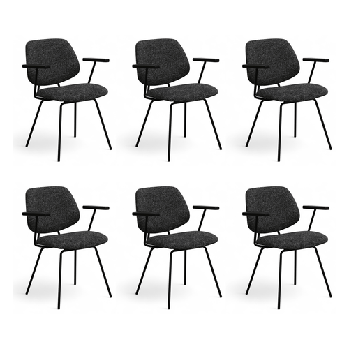 Furnhouse eetkamerstoelen armleuning Sofia - Zwart - Stof (Bouclé) - Set van 6
