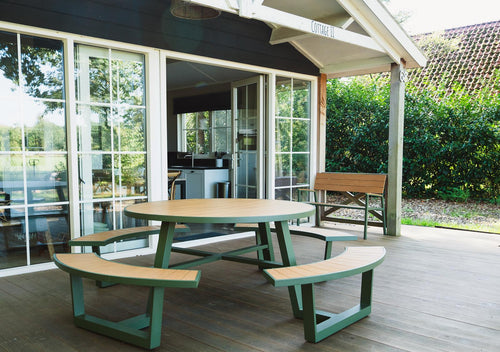 MaximaVida ronde aluminium picknicktafel Bermuda Ø 250 cm olijfgroen - vtwonen shop