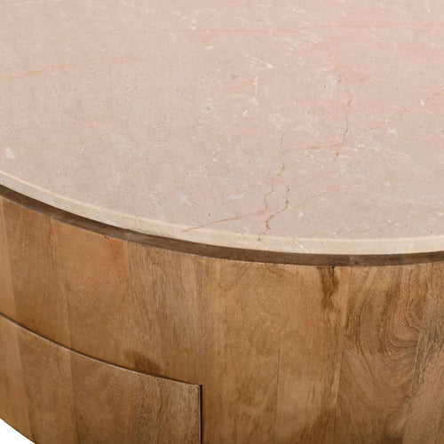 Giga Meubel Salontafel Elan Rond - Travertin - Naturel - 90x90x35cm - Incl. Lades - vtwonen shop