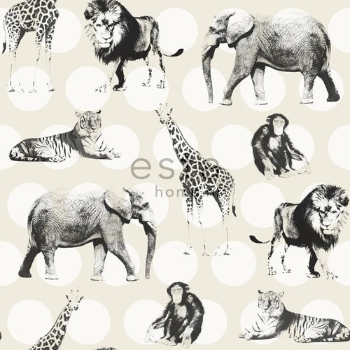 ESTAhome behang dieren met stippen glanzend wit en zwart - 53 cm x 10.05 m - 128712