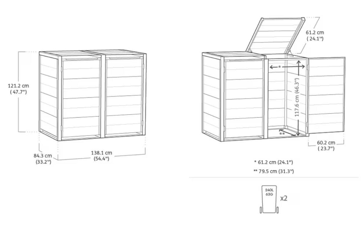 Keter Hide Away Containerberging - 2x 240L - Ashwood – vtwonen shop
