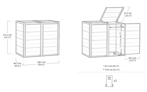 Keter Hide Away Containerberging - 2x 240L - Ashwood - vtwonen shop