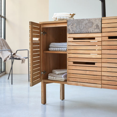 Tikamoon Massief teakhouten en marmeren badkamermeubel 125 cm - Naturel - vtwonen shop