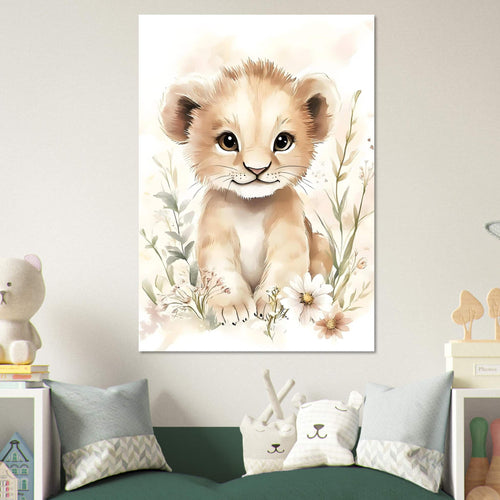 Artfulprints  Leeuwtje in bloemenweide   poster 50x70 cm - vtwonen shop