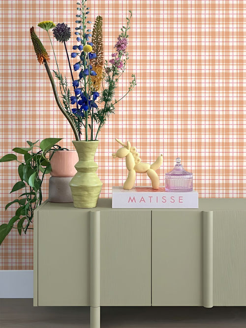 ESTAhome behang ruitjes roze en terracotta - 50 x 900 cm - 131952
