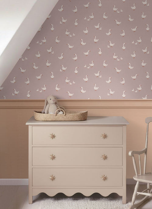 ESTAhome behang schattige ganzen paars - 50 x 900 cm - 132188