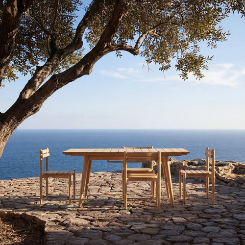 Tikamoon Uitschuifbare Tuinset in massief teak met 4 stoelen - Naturel