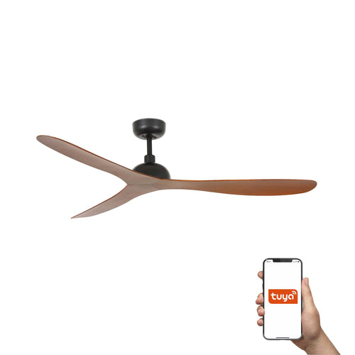 Faro Gotland Grote plafondventilator met 3 bladen, matzwart, walnoot, Tuya Smart System