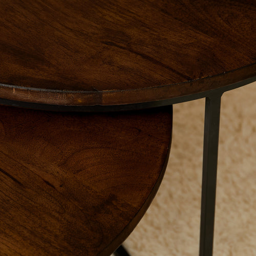 StarFurn Salontafel Madison - Rond Bruin Hout - Set van 2 - 70x70x45cm