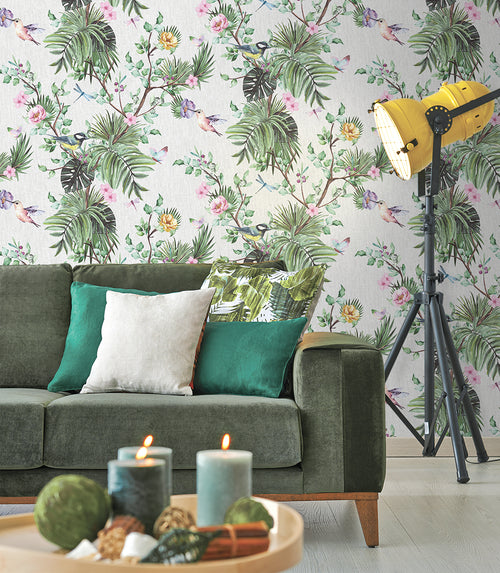 Sanders & Sanders behang tropische jungle bladeren en paradijsvogels groen - 53 cm x 10 m - 640001